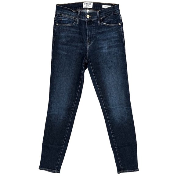 Frame Le High Mid-Rise Skinny Jeans in Harvard Dark Wash Denim Women's Size 26 - Picture 3 of 11